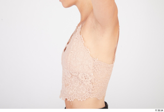 Vanessa Angel beige lace crop top casual upper body 0003.jpg
